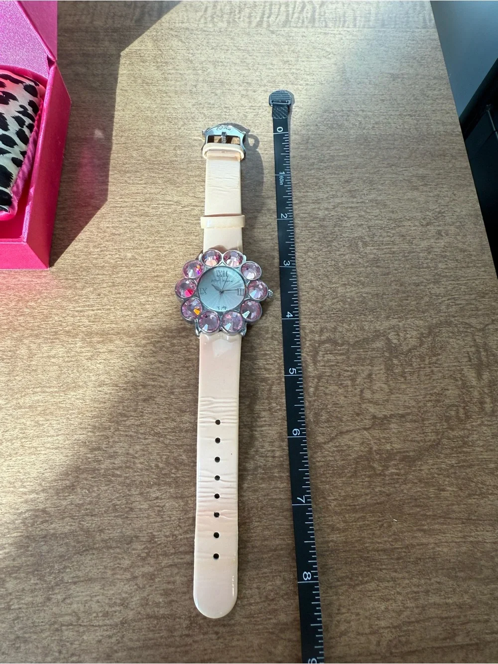 Betsey Johnson Pink Crystal Floral Bezel Watch